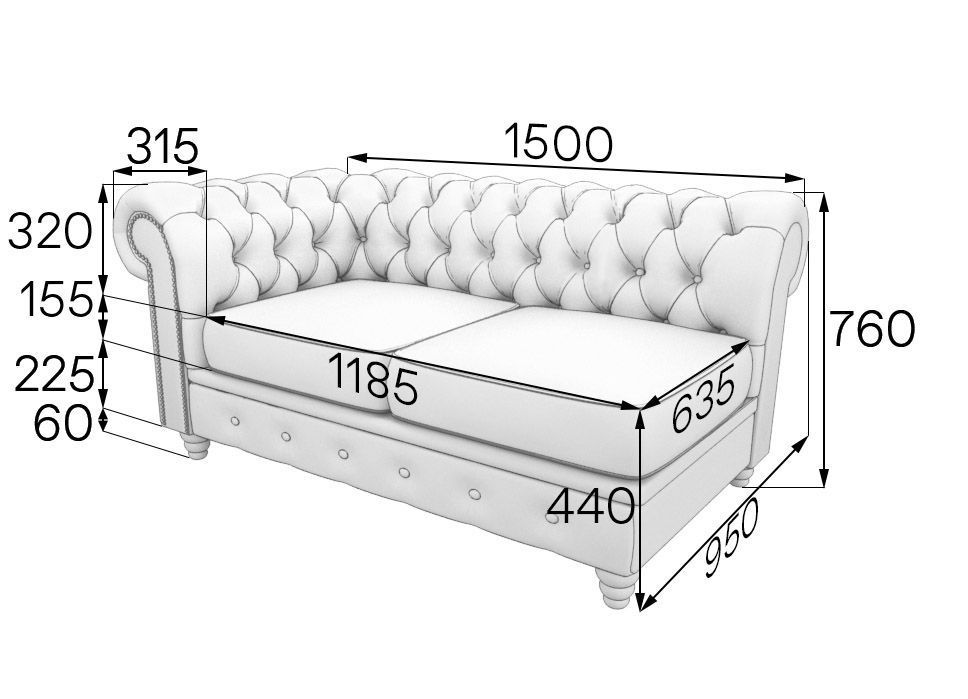 Честер-Люкс Модуль 2-местный правый (1500*950*760)