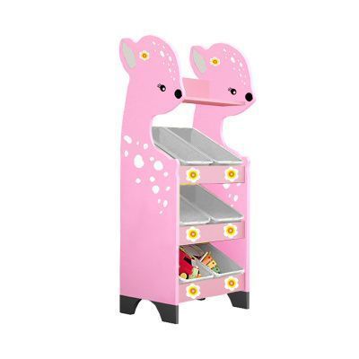 РК Стеллажная наклонная система хранения 35/4 с декорацией розовая (серия Оленёнок)