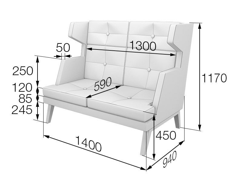 Беверли Диван 2-местный высокий (1400x940x1170)
