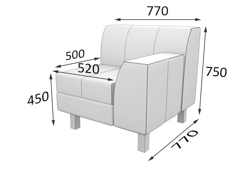 Флагман Секция 1-местная  с левым подлокотником (770 х 770 х 735)