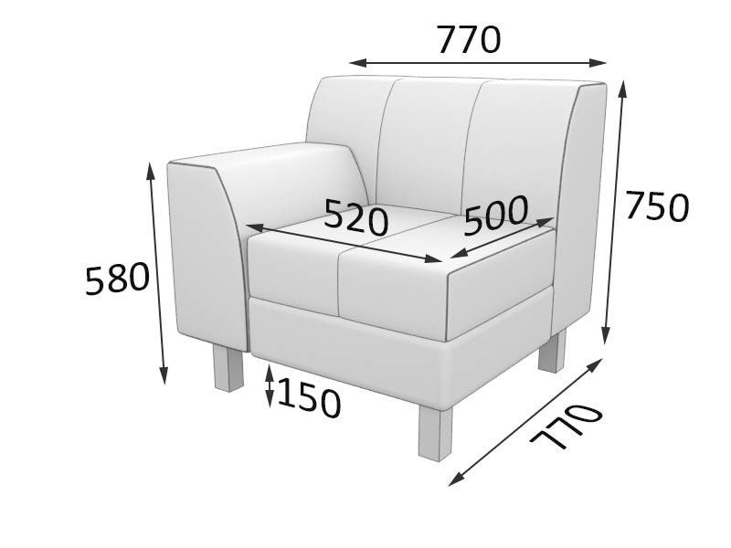 Флагман Секция 1-местная  с правым подлокотником (770 х 770 х 735)