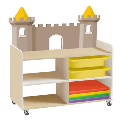 РК Тумба для игрушек и пособий 6 односторон. на колесах с 2-мя контейнерами и матами 890х450х1000мм