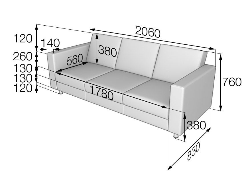 Офис Диван 3-местный (2060*830*760)