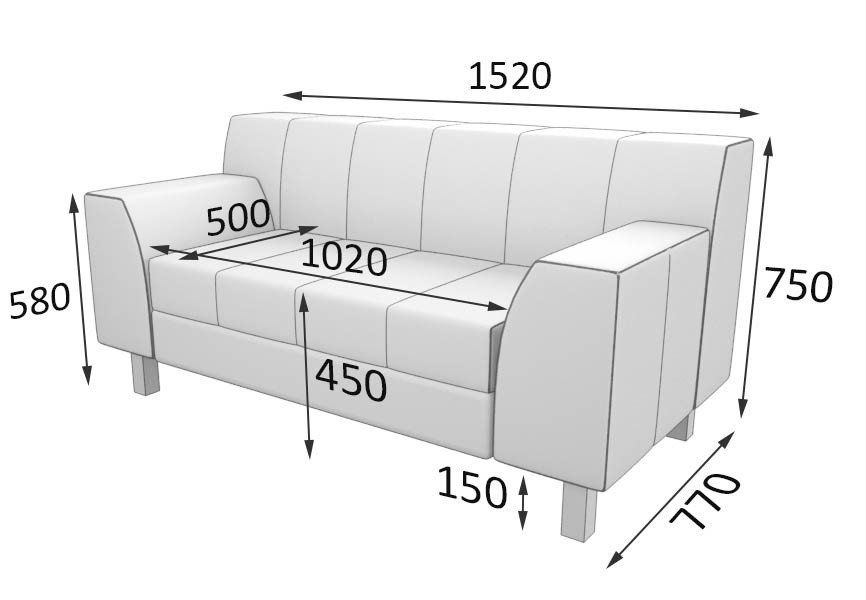 Флагман Диван 2-местный (1540 х 770 х 735)