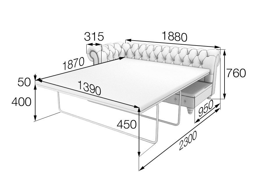 Честер-ЛюксМодуль 3-местный раскладной правый  (1880*950*760 (1390*1870*450))