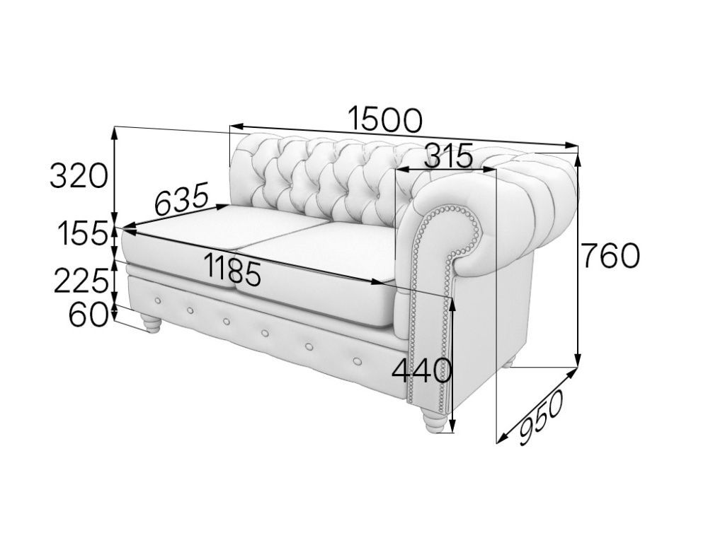 Честер-Люкс Модуль 2-местный левый (1500*950*760)