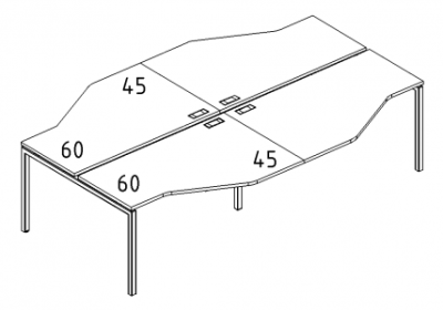 А4 2 187-2 Рабочая станция со столами эргономичными &quot;Техно&quot;на м/к DUE (4х140) 280x184x75 