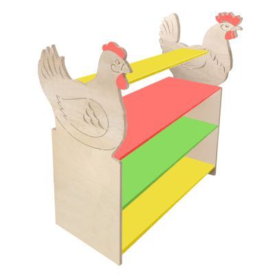 РК Тумба для игрушек и пособий 13 с декором (4 полки) курица-петух 890х600х1200мм