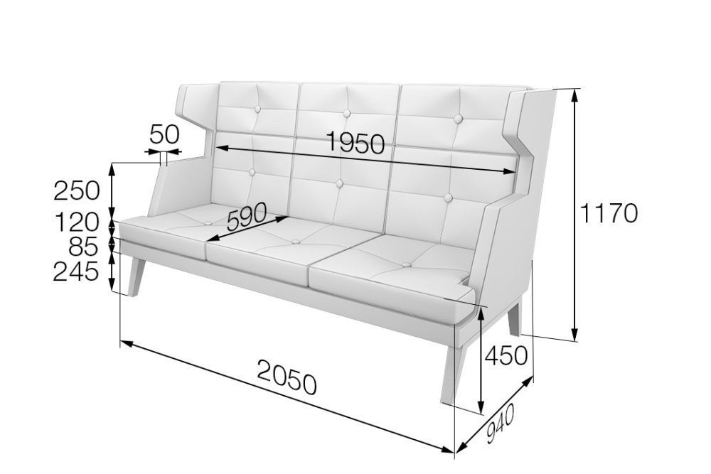 Беверли Диван 3-местный высокий (2050x940x1170)