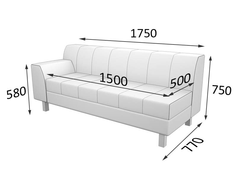 Флагман Секция 3-местная с правым подлокотником (1770 х 770 х 735)