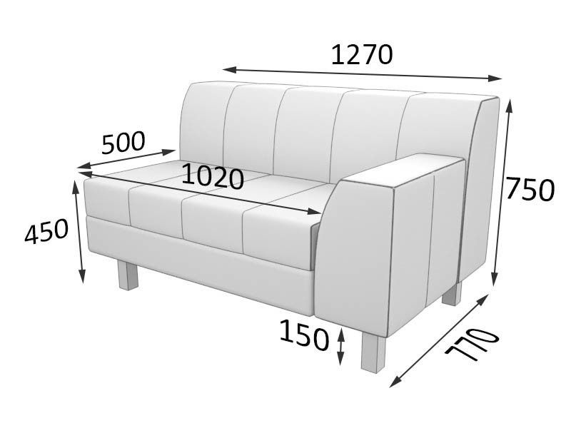 Флагман Секция 2-местная с левым подлокотником (1270 х 770 х 735)