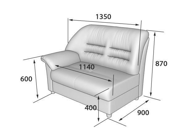 Премьер  Диван 2-х местный с правым подлокотником (1400 х 900 х 900)