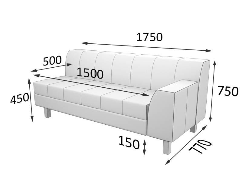 Флагман Секция 3-местная с левым подлокотником (1770 х 770 х 735	)