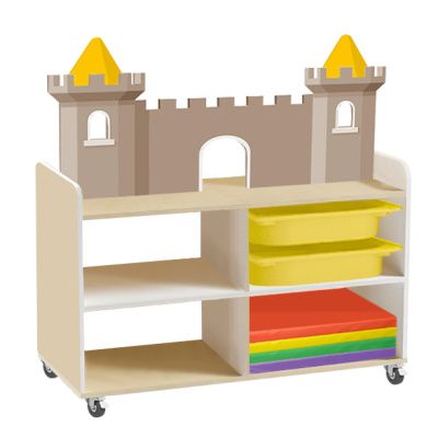 РК Тумба для игрушек и пособий 7 двусторонняя на колесах с 4-мя контейнерами и матами 890х600х1000мм