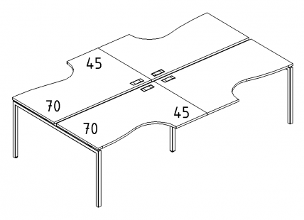 А4 2 184-2 Рабочая станция со столами эргономичными "Классика"на м/к DUE (4х140) 280x184x75