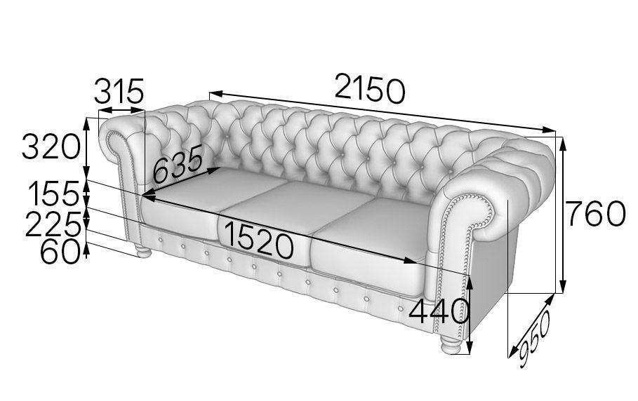 Честер-Люкс Диван 3-местный (2150*950*760)