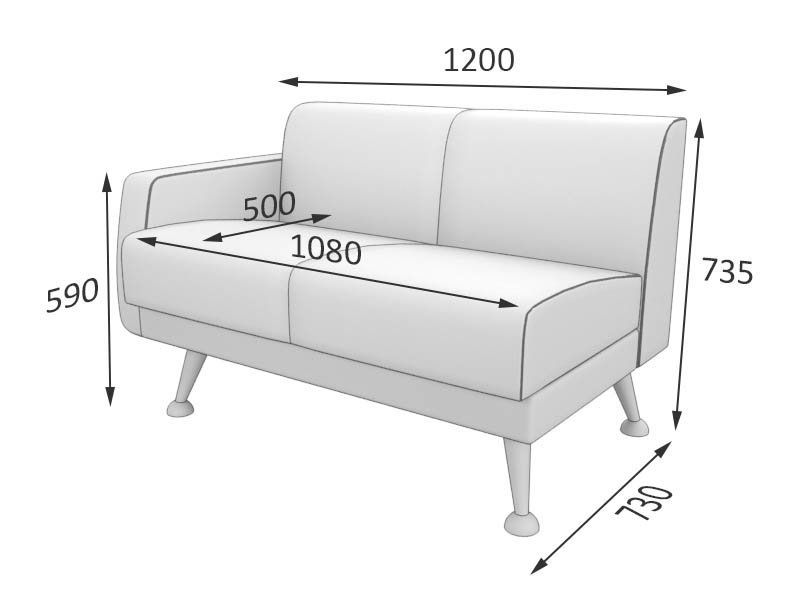 Лион Секция 2-местная с правым подлокотником (1200*730*735)