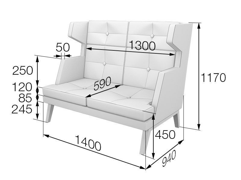 Бееврли Диван 2-местный высокий (1400x940x1170)