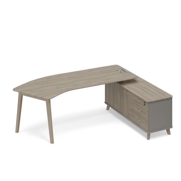 ТМ В2 128 Стол руководителя эргономичный на тумбе правый (тип 5) WOOD 236.4x159.2x75.6