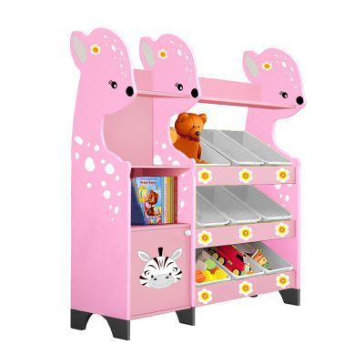 РК Стеллажная наклонная система хранения 35/8 с декорацией розовая (серия Оленёнок)