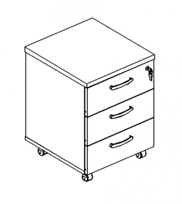 А4 212 Тумба выкатная 3-ящичная с центральным замком 42x45x57