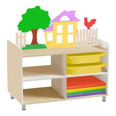 РК Тумба для игрушек и пособий 4 односторонняя на ножках с 2-мя контейнерами и матами 890х450х1000мм