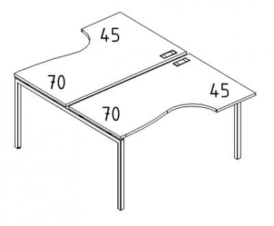 А4 2 184 Рабочая станция со столами эргономичными "Классика"на м/к DUE (2х140) 140x184x75 
