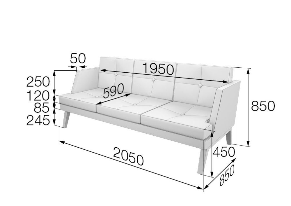 Беверли Диван 3-местный (2050x850x850)