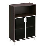 420-823 шкаф для документов, двери стеклянные в алюминиевой раме + ниша (90.2х45х130.6)