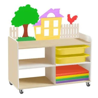 РК Тумба для игрушек и пособий 4 односторон. на колесах с 2-мя контейнерами и матами 890х450х1000мм