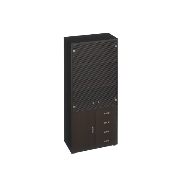 KM10128П Шкаф для документов, кожаные фасады ящиков/пескоструйные двери (88.7х44.9х193.4)