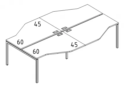 А4 2 186-2 Рабочая станция со столами эргономичными "Техно" на м/к DUE (4х120) 140x184x75