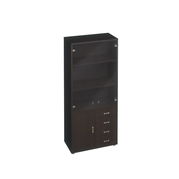 KM10128Т Шкаф для документов, кожаные фасады ящиков/тонированные двери (88.7х44.9х193.4)