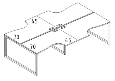 А4 4 184-2  Рабочая станция со столами эргономичными &quot;Классика&quot; м/к QUATTRO (4х140)  280x184x75