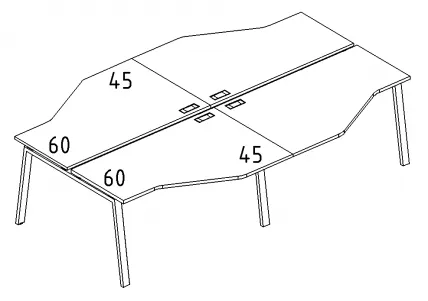 А4 3 187-2 Рабочая станция со столами эргономичными "Техно" м/к TRE (4х140) 280x184x75