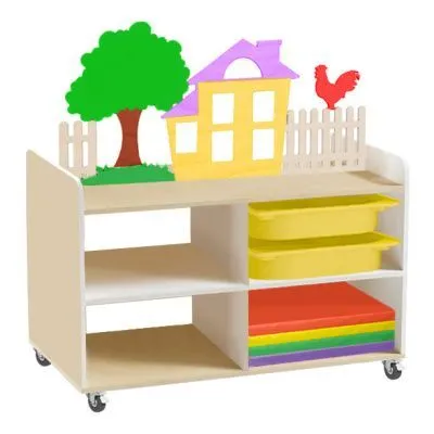 РК Тумба для игрушек и пособий 5 двусторонняя на колесах с 4-мя контейнерами и матами 890х600х1000мм