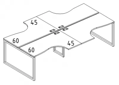 А4 4 182-2 Рабочая станция со столами эргономичными &quot;Классика&quot; м/к QUATTRO (4х160) 320x184x75