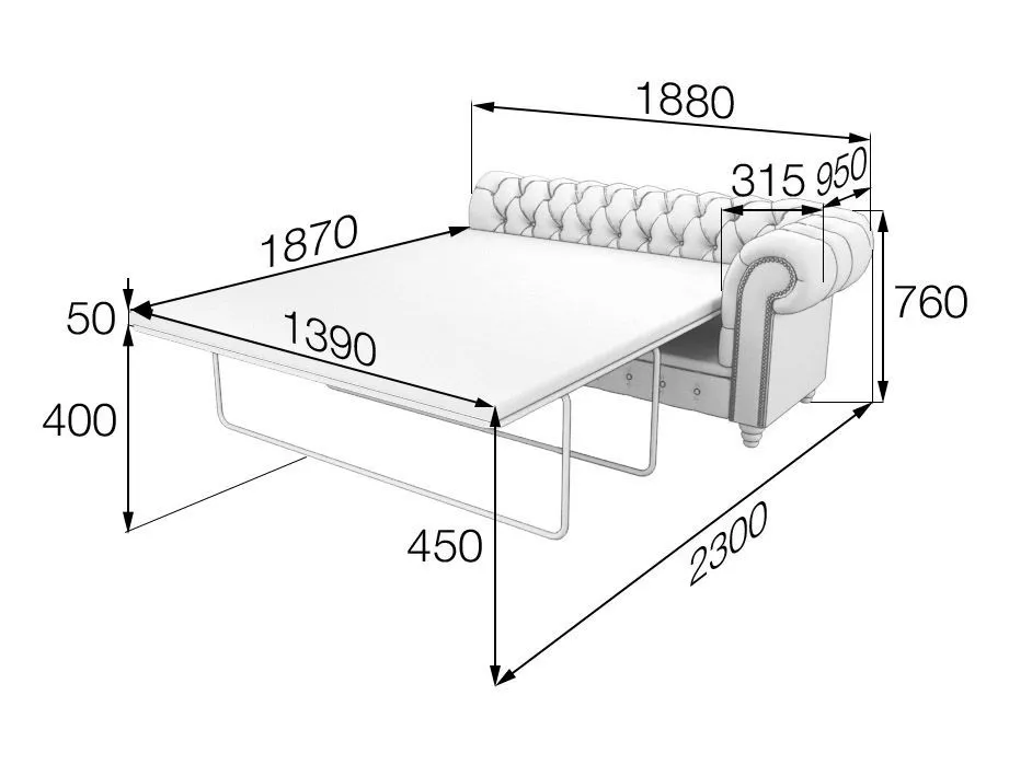 Честер-Люкс Модуль 3-местный раскладной левый (1880*950*760 (1390*1870*450))